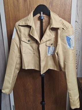 Attack On Titan Beige Cropped Jacket with Wing Emblems Anime Cosplay Size L